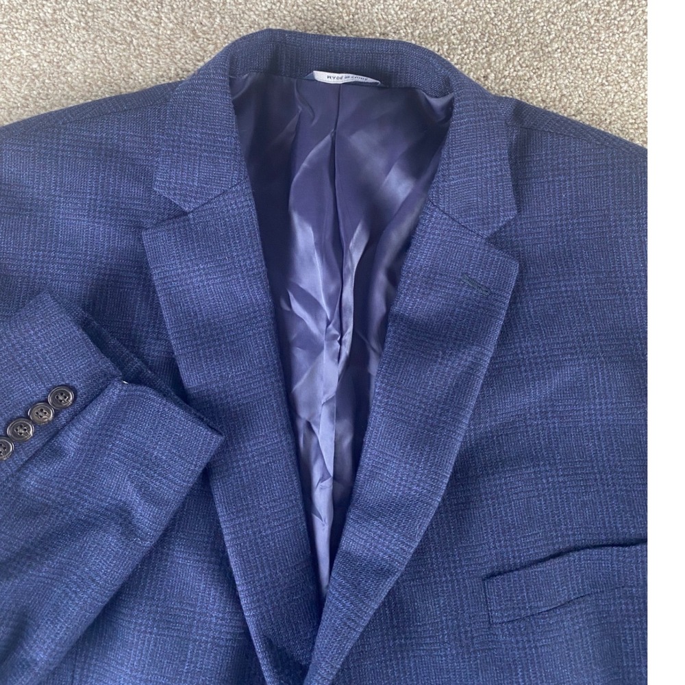 Ralph Lauren Mens 54R Navy Blue 100% Wool Micro Plaid Two Button Blazer Jacket - Picture 1 of 12